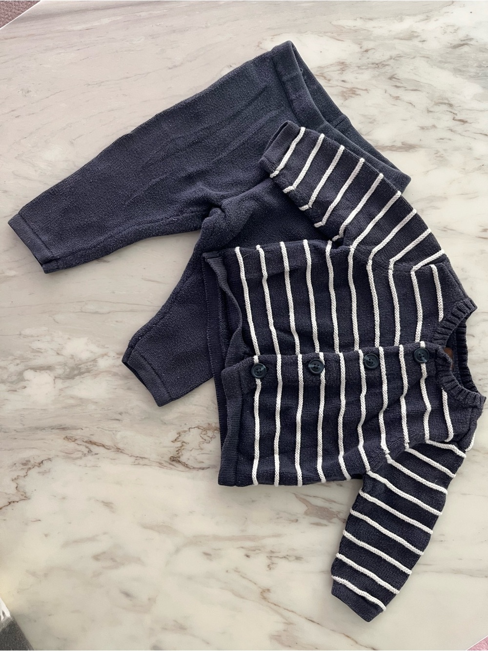 Navy Striped Kids Matching Set - Cozy Button Cardigan & Pants